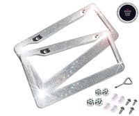 BLVD-LPF Clear/White Crystal Rhinestone License Plate ABS Chrome Frame with Crystal Screw Caps - Set of 2 Frames