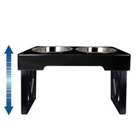 Pet Zone Designer Diner Adjustable Elevated Dog Bowls - Adjusts to 3 Heights, 2.75", 8", 12'' (Raised Dog Dish with Double Stainless Steel Bowls) Black