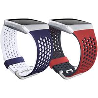 SKYLET Compatible with Fitbit Ionic Bands, 2 Pack Soft Silicone Breathable Replacement Wristband Compatible with Fitbit Ionic Smart Watch with Buckle (No Tracker)[Orange Red-Black&Navy Blue-White]