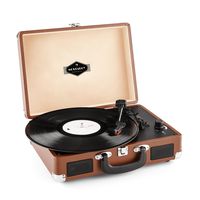 auna Peggy Sue • Record Player • Retro Style • Turntable • Phonograph • Belt-Drive • Stereo Speaker • USB-Port (B) • Vinyl LP • Carrying Strap • Digitization • Plug & Play • Portable Suitcase • Coffee