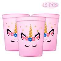 Joy Day Unicorn Cups Unicorn Party Cups for Kids Unicorn Party Supplies Unicorn Keepsake Plastic Cups for Girls Unicorn Party Favors Pink 12OZ (Pack of 12)