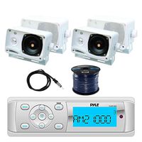 Pyle PLMR14BW Bluetooth Marine Stereo Radio Receiver with Pyle PLMR24 3.5" 200W 3-Way Weather Proof Mini Box Speakers(2-Pairs)(White), Enrock EKMR2 Marine Antenna & Enrock Marine 50' 16G SPKR Wire