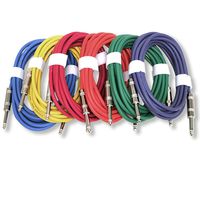 GLS Audio 12ft Patch Cable Cords - 1/4" TS To 1/4" TS Shielded Unbalanced Color Cables - 12' Mono Snake Cord - 6 PACK