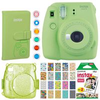 Fujifilm Instax Mini 9 Instant Camera (Lime Green) + Fujifilm Instax Mini Instant Film (20 Shots) + Glitter Hard Case + Fujifilm Wallet Album + Colored Lens Filters + 20 Sticker Frames Travel Package