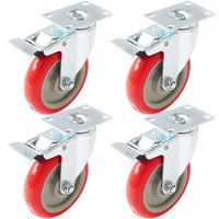 Online Best Service 4 Pack, 5 Inch Caster Wheels Swivel Plate with Brake on Red Polyurethane Heavy Duty Wheels