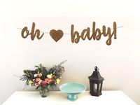 Oh Baby Banner - Perfect Decoration for Boy or Girl Baby Showers - Beautiful Sparkling Rose Gold Glitter Cardstock - Larger Text for Better Visibility