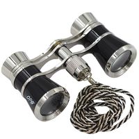 Opera Glasses Compact Binoculars for Theater Horse Racing Classical Lady Gift 3X25 Black with Silver Chain