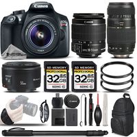 Canon EOS T6 DSLR Camera + Canon EF-S 18-55mm IS II Lens + Canon EF 50mm f 1.8 II Lens + Tamron Zoom Telephoto AF 70-300mm Autofocus Lens - All Original Accessories Included - International Version