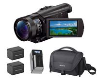 Sony FDR-AX100/B 4K UHD Video Camera with 3.5-Inch LCD (Black), Bundle Kit with 2 Green Extreme Extra Batteries Soft Carrying Case + Smart Charger with LCD Screen