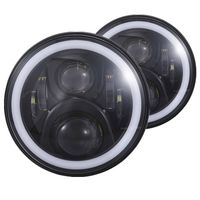 H6024 7 inches Black Led Daymaker Headlight with White Halo and Amber Turn Signal for Jeep Wrangler JK LJ TJ CJ Hummber H1 H2 Land Rover Defender and More, Pack of 2