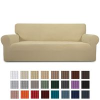 Easy-Going Stretch Sofa Slipcover 1-Piece Couch Sofa Cover Furniture Protector Soft with Elastic Bottom for Kids, Spandex Jacquard Fabric Small Checks(Oversized Sofa,Beige)