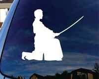 Kendo Samurai Silhouette - Vinyl - 5" tall (Color: WHITE) decal laptop tablet skateboard car windows stickers