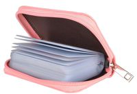 Easyoulife Genuine Leather Credit Card Holder Zipper Wallet With 26 Card Slots (Pink)