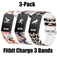 WISHTA Fitness Bands Compatible with Fitbit Charge 3 & Charge 3 SE, Waterproof Replacement Strap for Women Men, Multi-Colors Bands 3 Pack (3pcs-Flower-02, Small(Band for Charge 3, not Charge 2))