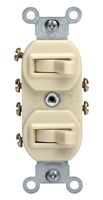 Leviton 5243-I Duplex Toggle Switch With Grounding Screw, 120/277 Vac, 15 A, 1 P, Ivory