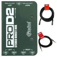 Radial ProD2 Passive 2 Channel Instrument Direct Box Passive Stereo DI with Isolation Transformer, 15dB Pad and Lift Switch with Senor Microphone Cable and Instrument Cable