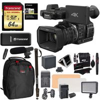 Panasonic HC X1000 4K-60p/50p Camcorder High-Powered 20x Optical Zoom & Professional Functions + Transcend 64GB + Polaroid 72" Monopod + LED Light + Ritz Gear Backpack + Microphone + Accessory Bundle