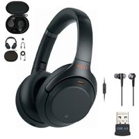 Sony WH-1000XM3 Wireless Noise-Canceling Over-Ear Headphones (Black, USA Warranty) with Sony Extra BASS Earbuds (Black) and USB Bluetooth Adapter Bundle