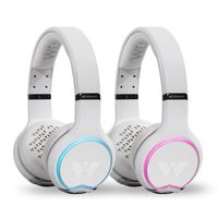 Wearhaus ARC+ Bluetooth Wireless Sharing Headphones HiFi Bass Wired Headset w/Mic, Color Changing LED Light, On Ear Noise Isolating Soft Comfort Earpad for Gaming Travel Work, Touch Control (2 White)