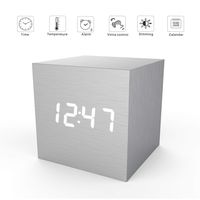 MiCar Digital Alarm Clock, LED Light Mini Modern Cube Desk Alarm Clock Displays Time Date Temperature for Kids, Bedrooms, Home, Dormitory, Travel (Light Grey)