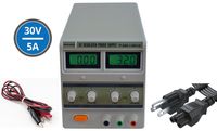 Tekpower TP3005D Digital Variable Linear Type DC Power Supply, 0-30V @ 0-5A with Alligator Cable and Power Cord