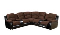 Furniture of America Conan Bonded Leather Match Sectional Sofa with 2 Recliners, Brown