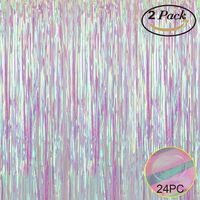 Iridescent Transparent Foil Fringe Curtain with Balloon Sticks Metallic Photo Booth Tinsel Shiny Curtains for Birthday Party Wedding Photo Booth Decorative Fringe Curtains (2 Pics,3.3X9.9FT)