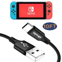 Charger Charging Cable for Nintendo Switch, USB Type C Cable 10Ft Nylon Braided USB C to USB A Fast Data Sync Cord Compatible with Nintendo Switch, Google Pixel, Samsung Galaxy S9 S8 Note 9 (Black)