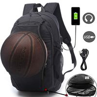 Sports Laptop Backpacks Bags for Basketball, Soccer with Ball Compartment Black