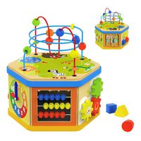 TOP BRIGHT Activity Cube Toys Baby Educational Wooden Bead Maze Shape Sorter 7-in-1 Toys for 1 Year Old Boy and Girl Toddlers Gift