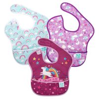 Bumkins SuperBib, Baby Bib, Waterproof, Washable, Stain and Odor Resistant, 6-24 Months, 3-Pack - Unicorn and Rainbow