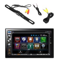 Dual AV Double Din 6.2" Touch Screen DVD Bluetooth USB Receiver, PLCM18BC Pyle License Plate Mount Rear View Backup Color Camera with Distance Scale Line (Zinc Black Chrome)