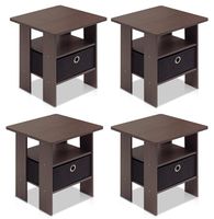 Furinno 2-11157DBR End Table Bedroom Night Stand, Petite, Dark Brown, Set of 2 (Set of 4)