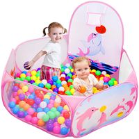 Likorlove Kid Ball Pit with Basketball Hoop 4ft/120cm, 1-6 Years Child Toddler Ball Ocean Pool Tent with Zippered Storage Bag for Boys Girls (No Smell) Healthy Pop Up Dolphin Play Tent - Pink