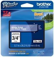Genuine Brother 3/4" (18mm) White on Clear TZe P-touch Tape for Brother PT-2700, PT2700 Label Maker