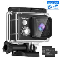 Tovendor 4K Wifi Action Camera, 20MP Touch Screen 170° Wide Angle EIS Sports Cam, 30M Underwater Camcorder, 2x1350mAh Batteries and Mount Accessories