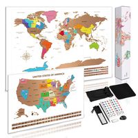 Scratch Off Map of World + Bonus Scratch Off USA Map Poster, Including Complete Accessories Set & All Country Flags, Perfect Gift for Travelers to Tracking Your Adventures, 23.5" x 16.5", Gift Box