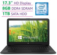 Model HP 17.3''HD+ SVA WLED-backlit (1600x900) Display Laptop PC, Intel Core i5-7200U 2.5GHz, 8GB DDR4 RAM, 1TB HDD, DTS Studio Sound, Intel HD Graphics 620, DVD +/- RW, Windows 10