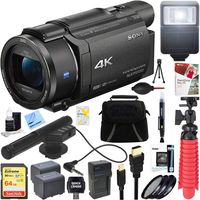 Sony FDR-AX53/B 4K Handycam Camcorder w/Mini Zoom Microphone + 64GB SDXC Memory Card + Deluxe Gadget Bag + Corel Paint Shop Pro X9 + Microfiber Cloth + Memory Card Wallet + Card Reader + Tripod+More