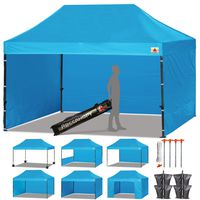ABCCANOPY Canopy Tent Popup Canopy 10x15 Pop Up Canopies Commercial Tents Market stall with 6 Removable Sidewalls and Roller Bag Bonus 4 Weight Bags and 10ft Half Wall, Sky Blue