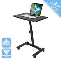 Seville Classics 23.6" Solid-Top Height Adjustable Mobile Laptop Desk Cart (20.5" to 33" H) Ergonomic Table, Black