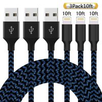 Neatlo MFi Certified iPhone Charger Lightning Cable 3Pack 10FT Extra Long Nylon Braided USB Charging & Syncing Cord Compatible iPhone 11/ Xs/Max/XR/X/8/8Plus/7/7Plus/6S/6S Plus/SE/iPad -Black Blue