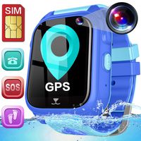 Kids GPS Smart Watch,[Free SIM Card] Waterproof Fitness Tracker GPS Locator Digital Wrist Phone Watch Boys Girls Birthday Xmas Gifts Smartwatch with Full Touch,SOS,Games,Pedometer,Alarm Clock (Blue)