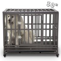 SMONTER 38" Heavy Duty Strong Metal Dog Cage Pet Kennel Crate Playpen with Wheels, I Shape, Dark Silver ...