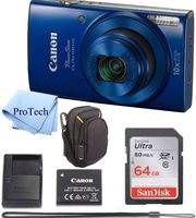 Canon PowerShot ELPH 190 IS Blue Digital Camera 64GB Card Bundle