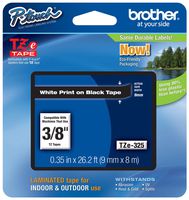 Genuine Brother 3/8" (9mm) White on Black TZe P-touch Tape for Brother PT-D400, PTD400 Label Maker