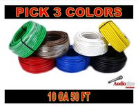 10 GA GAUGE 50 FT ROLLS PRIMARY AUTO REMOTE POWER GROUND WIRE CABLE (3 COLORS)