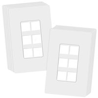 TOPGREENER 6 Port Keystone Jack RJ45 Screwless Wall Plate, Cat7 Cat6 Cat5 Compatible, Size 1-Gang 4.69" x 2.93", Ports .60" x 50", Polycarbonate Thermoplastic, SI8876-10PCS, White (10 Pack)