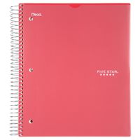 Five Star Spiral Notebook, 5 Subject, College Ruled Paper, 200 Sheets, 11" x 8-1/2", Customizable Cover, Red (38008)