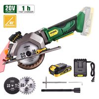 Circular Saw Cordless, POPOMAN 4-1/2" Mini Saw 20V, 1H Fast Charger, 9.5'' Base Plate, One Hand Control, 2.0Ah Battery, Laser Guide, Cutting Depth 1-11/16'' (90°), 1-3/8'' (0°-45°), Wood metal Cuts